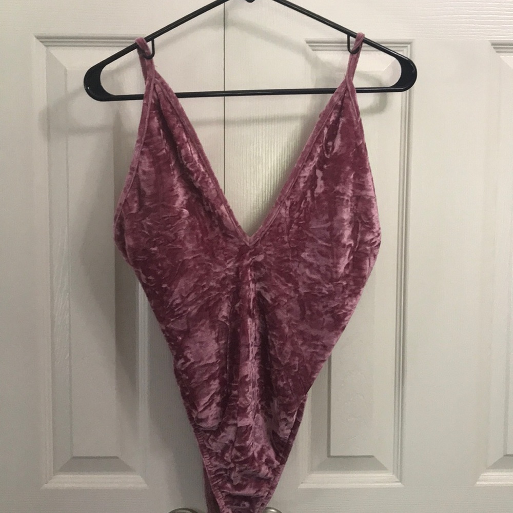 Pink crush velvet body suit